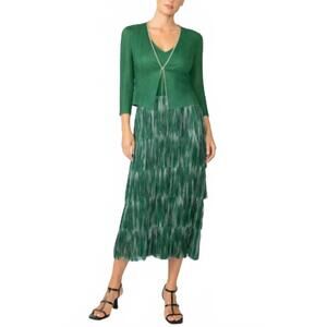 NEW BEULAHSTYLE 2-piece dress with fringe in emerald green/silver